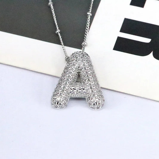 Copper Inlaid Zircon Letter Pendant Necklace Style A One Size