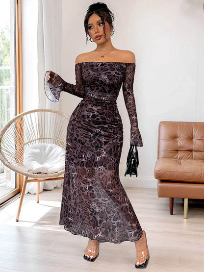 Off-Shoulder Long Sleeve Maxi Dress