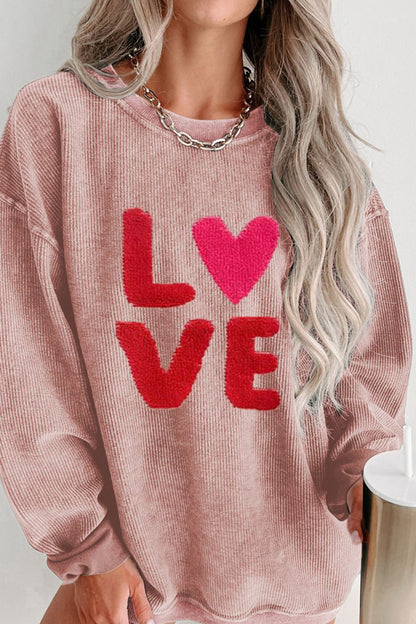 Valentine’s Day LOVE Round Neck Long Sleeve Sweatshirt Dusty Pink