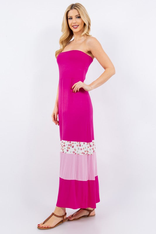 Celeste Full Size Color Block Tube Maxi Dress Plus Size