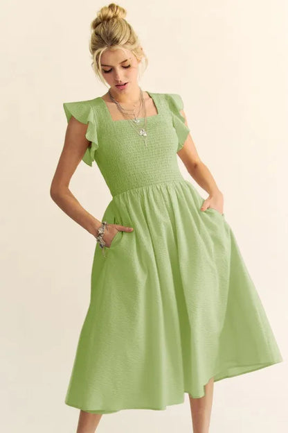 Davi & Dani Ruffled Cap Sleeve Smocked Mini Dress