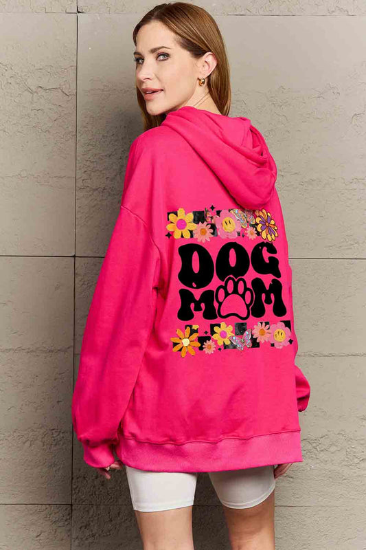 Simply Love Simply Love Full Size DOG MOM Graphic Hoodie Hot Pink
