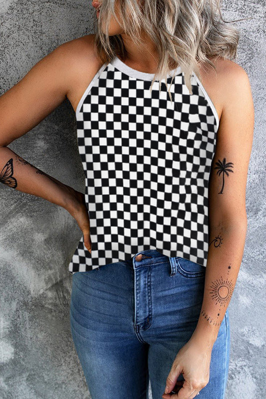 Checkered Grecian Neck Tank Plaid
