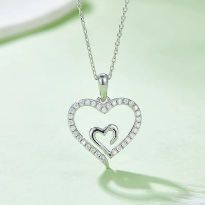 Moissanite 925 Sterling Silver Heart Pendant Necklace Silver One Size
