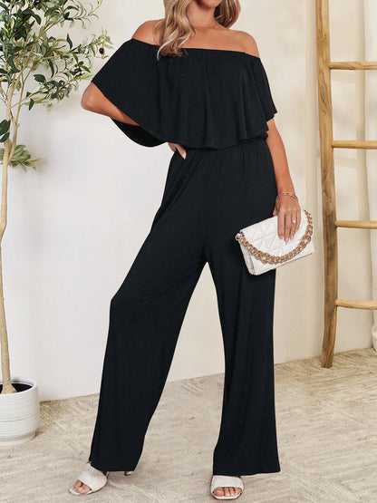 Ruffled Off-Shoulder Jumpsuit Black