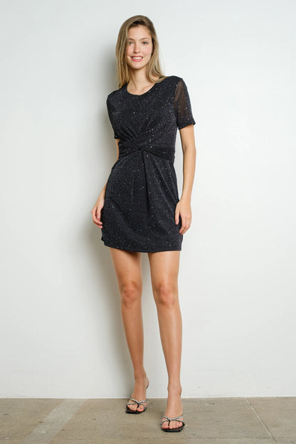 BiBi Twisted Front Glitter Mini Dress