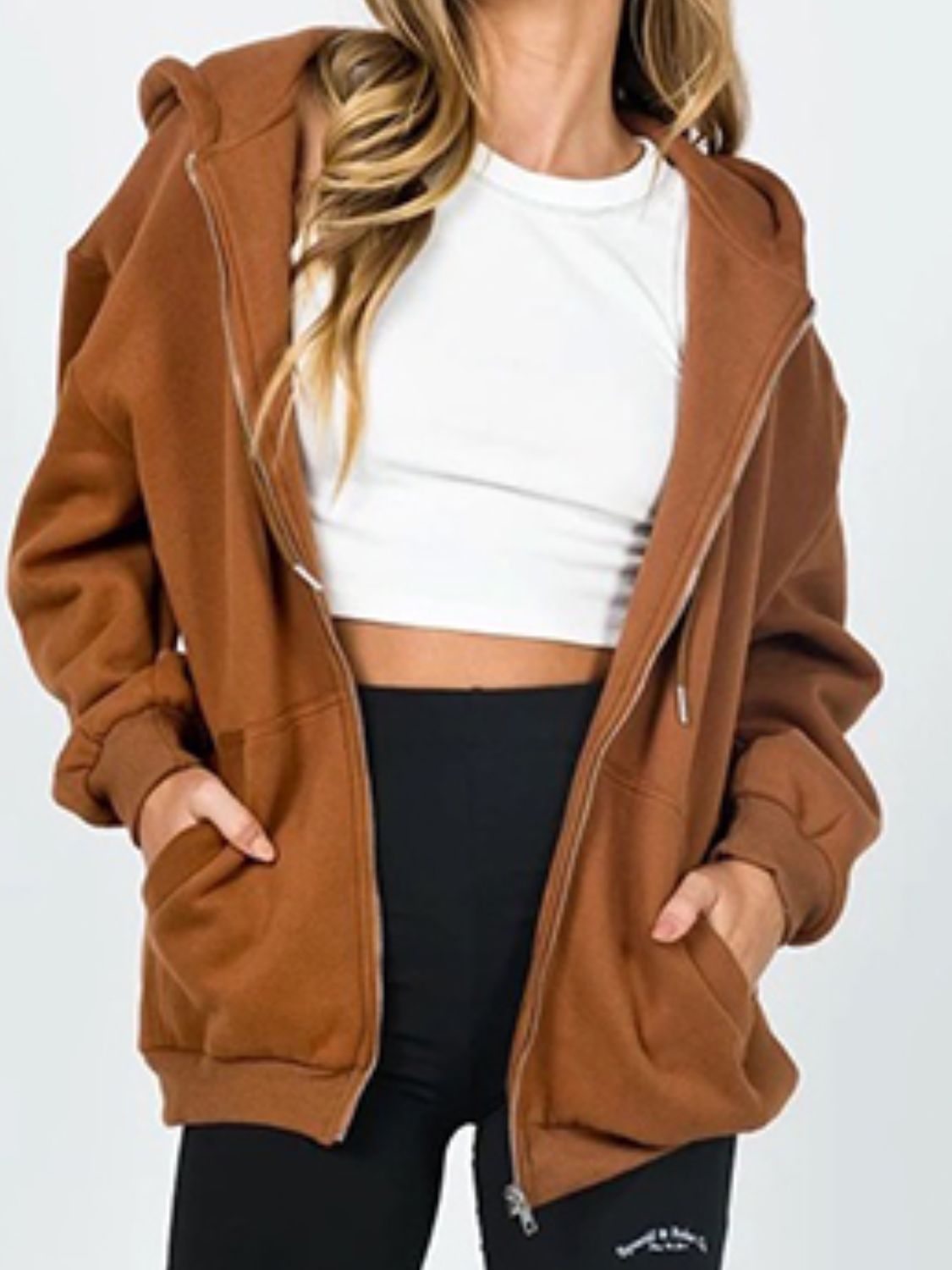 Zip-Up Drawstring Hoodie Caramel