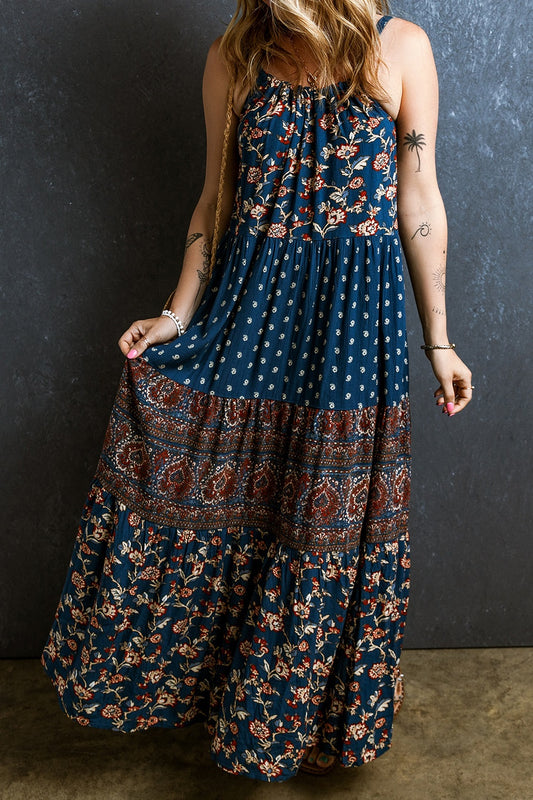 Printed Scoop Neck Cami Dress Dark Navy