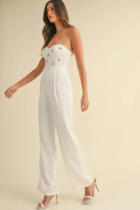 MABLE Rhinestone Applique Bustier Jumpsuit