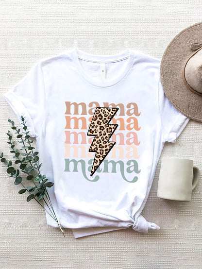 MAMA Round Neck Short Sleeve T-Shirt White