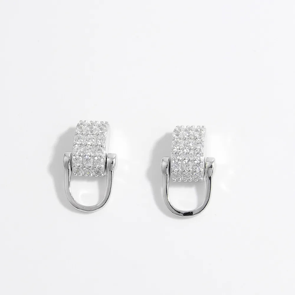 925 Sterling Silver Inlaid Zircon Earrings Silver One Size