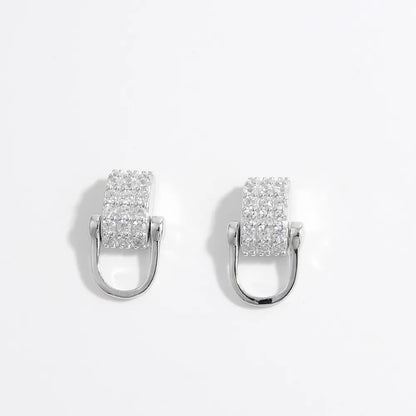 925 Sterling Silver Inlaid Zircon Earrings Silver One Size