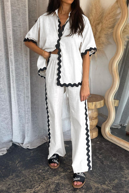 Contrast Trim Half Sleeve Top and Pants Set