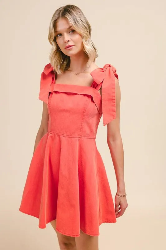 SO ME Fit and Flare Washed Gameday Dress ORANGE