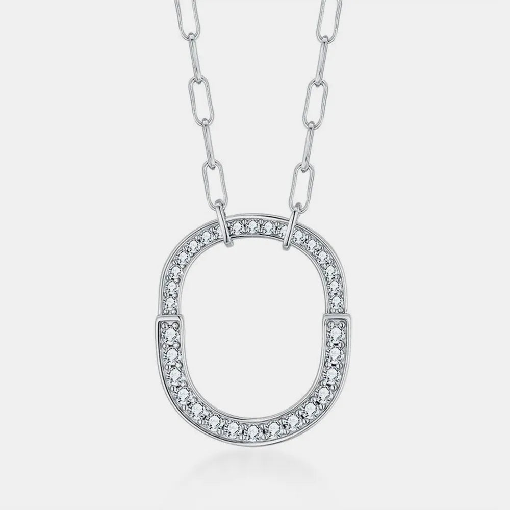 925 Sterling Silver Inlaid Moissanite Pendant Necklace