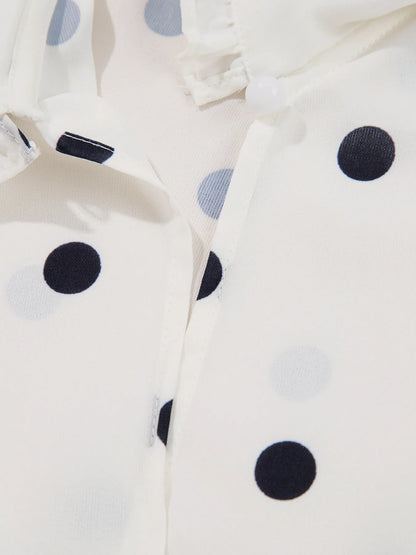 Polka Dot Collared Puff Sleeve Peplum Top