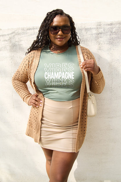 Simply Love Full Size CHAMPAGNE VIBES Short Sleeve T-Shirt Sage