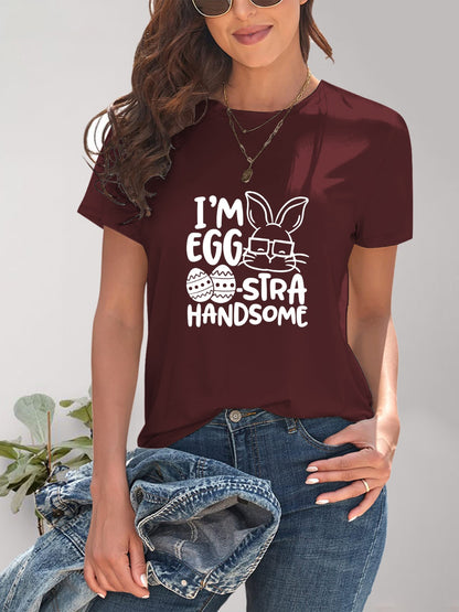Graphic Round Neck Short Sleeve T-Shirt Burgundy