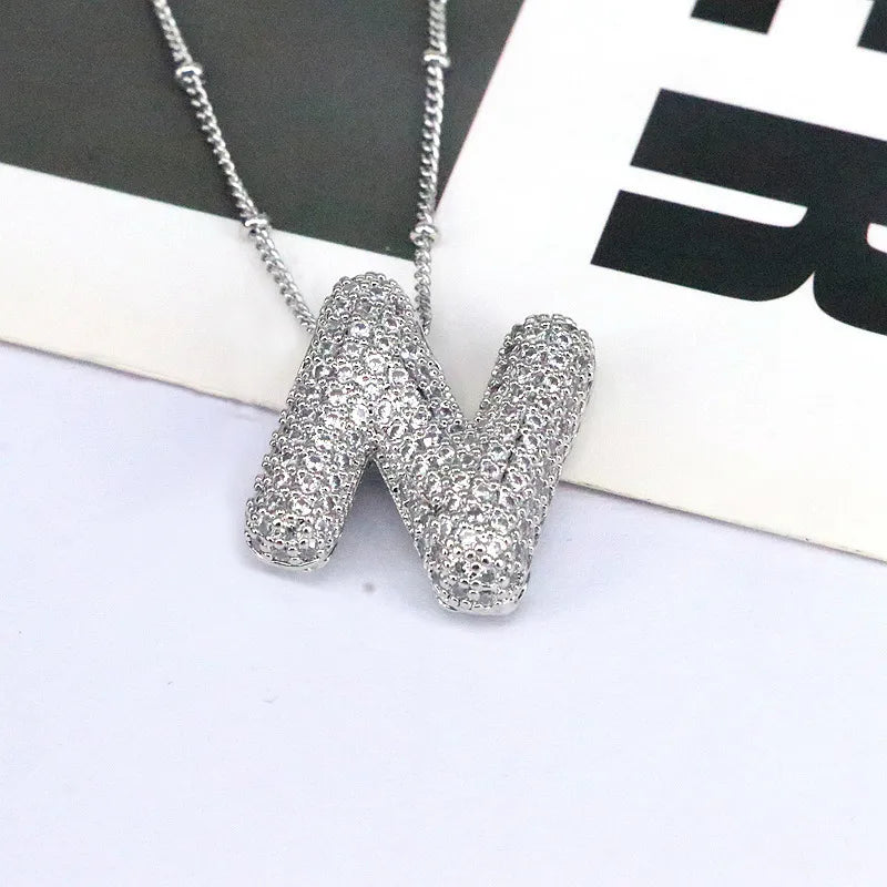 Copper Inlaid Zircon Letter Pendant Necklace Style N One Size