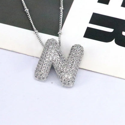 Copper Inlaid Zircon Letter Pendant Necklace Style N One Size
