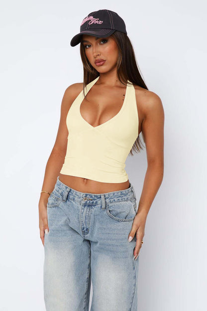 Lovelet Halter Neck Cropped Slim Cami Pastel Yellow