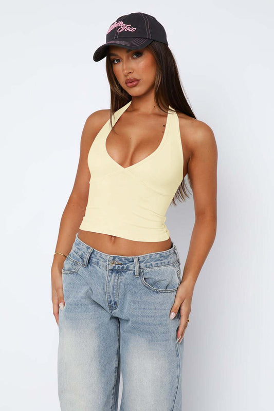 Lovelet Halter Neck Cropped Slim Cami Pastel Yellow
