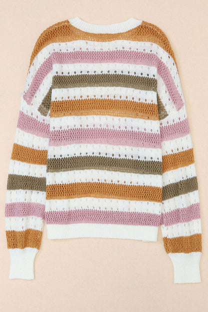 Striped Round Neck Hollowed Sweater