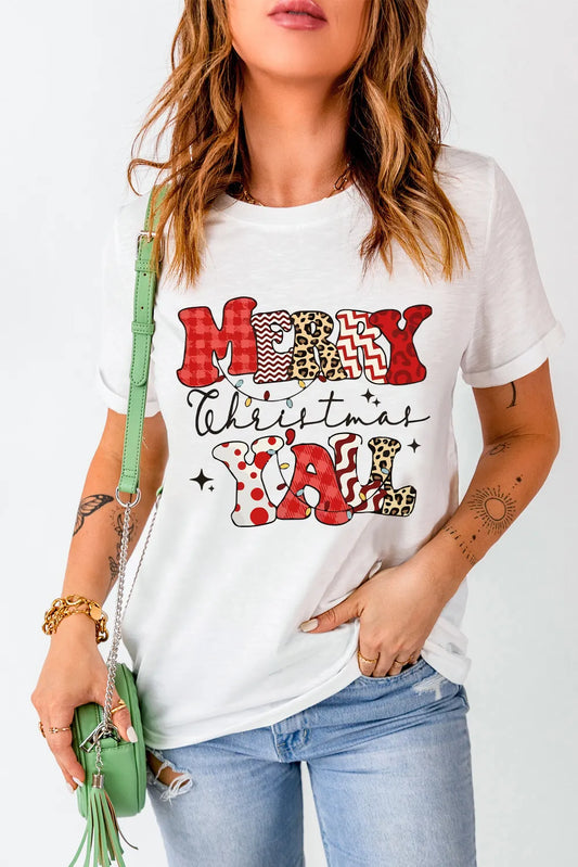 Letter Graphic Round Neck Short Sleeve T-Shirt White