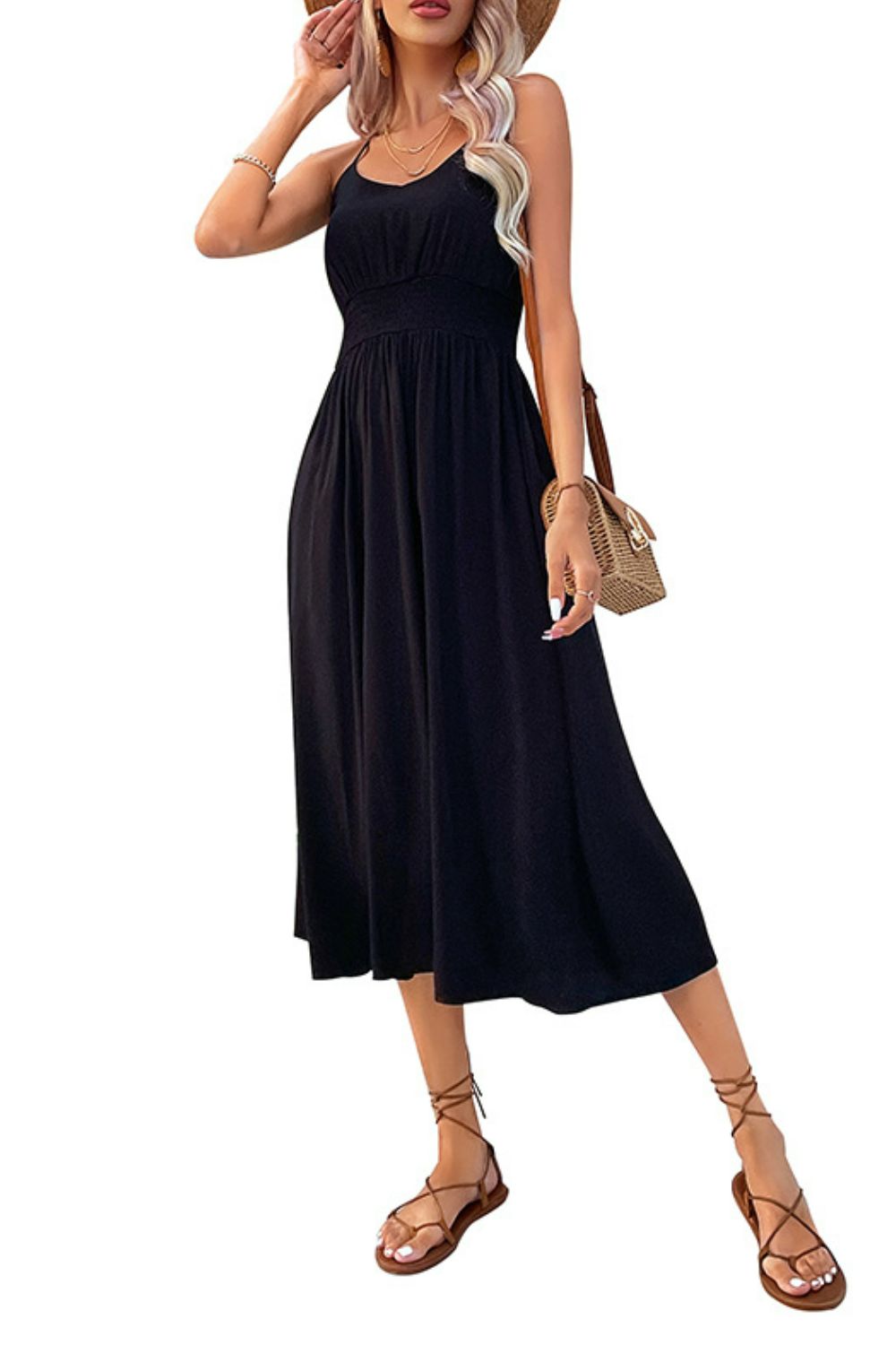 Perfee Spaghetti Strap Scoop Neck Midi Dress