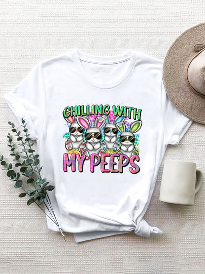 CHILLING WITH MY PEEPS Round Neck T-Shirt White