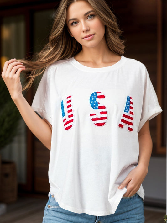 USA Round Neck Short Sleeve T-Shirt White
