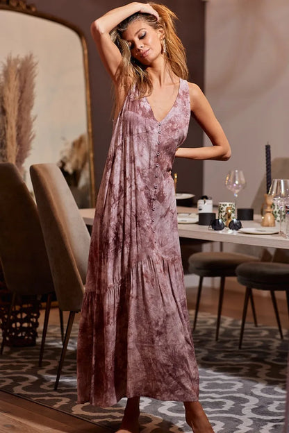BiBi Tie-Dye Sleeveless V-Neck Dress