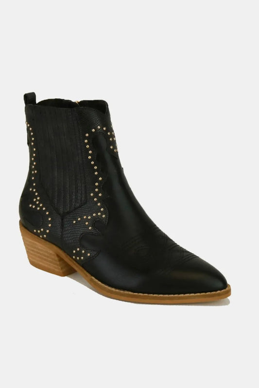 Beast Fashion Studded Detail Point Toe Boots Black