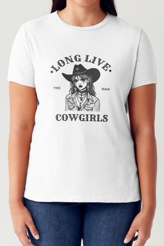 Simply Love Full Size LONG LIVE COWGIRLS Short Sleeve Tubular T-Shirt White