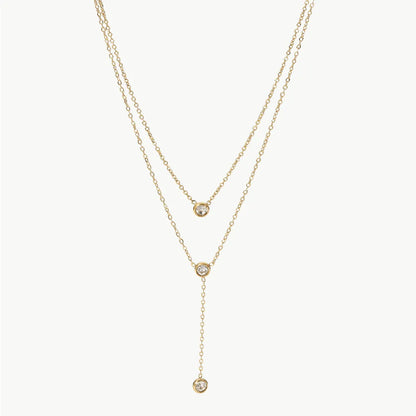Stainless Steel Zircon Double-Layered Necklace Gold One Size