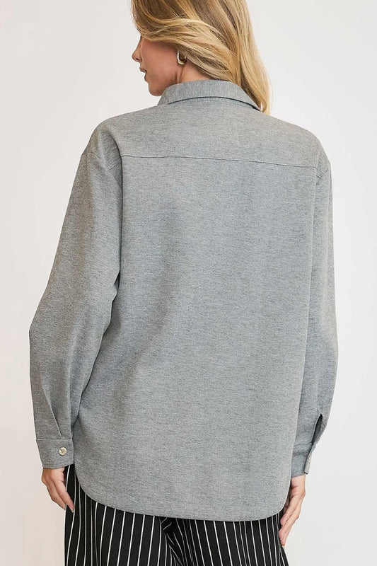 Umgee Full Size Button Down Collared Neck Shacket Plus Size