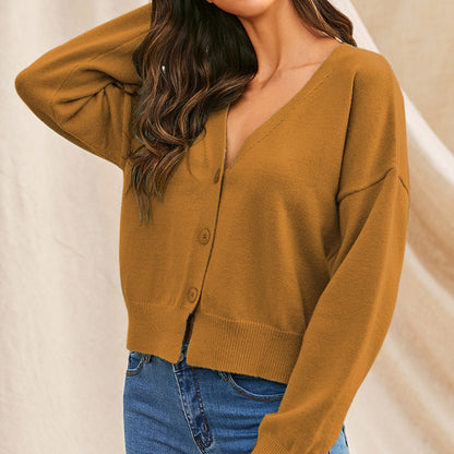 V-Neck Button Up Long Sleeve Cardigan Caramel
