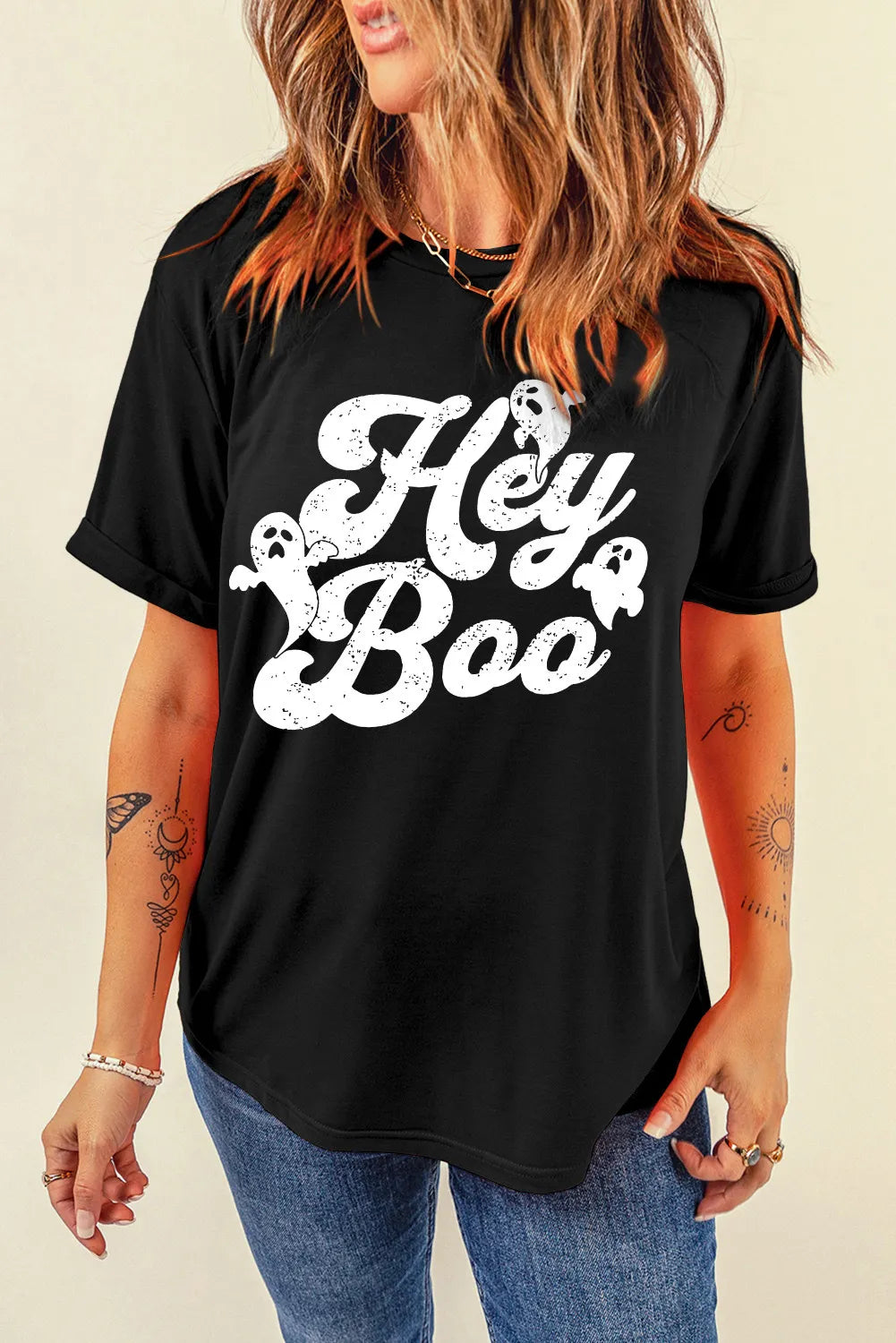 Letter Graphic Round Neck Short Sleeve T-Shirt Black
