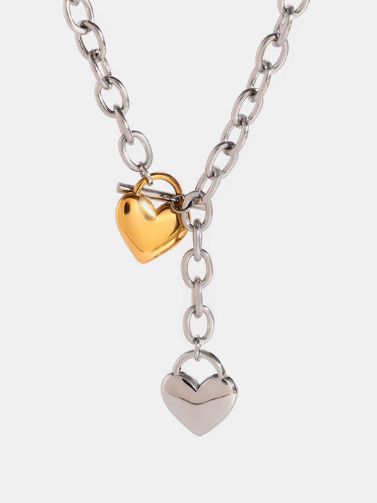 Stainless Steel Heart Chain Necklace Silver One Size