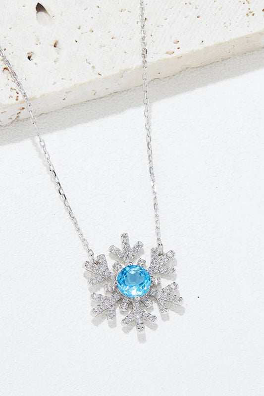 925 Sterling Silver Topaz Snowflake Shape Necklace Silver One Size