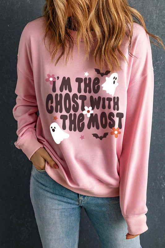 Graphic Round Neck Long Sleeve Sweatshirt Blush Pink