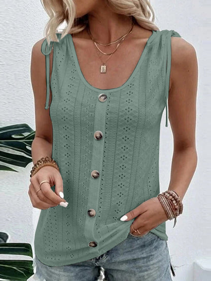 Full Size Scoop Neck Sleeveless Tank Top Gum Leaf