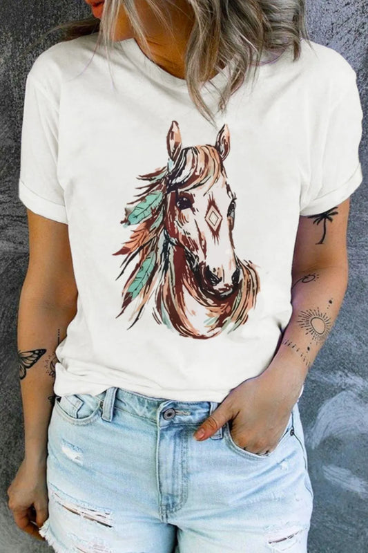 Western Aztec Horse Graphic Tee White