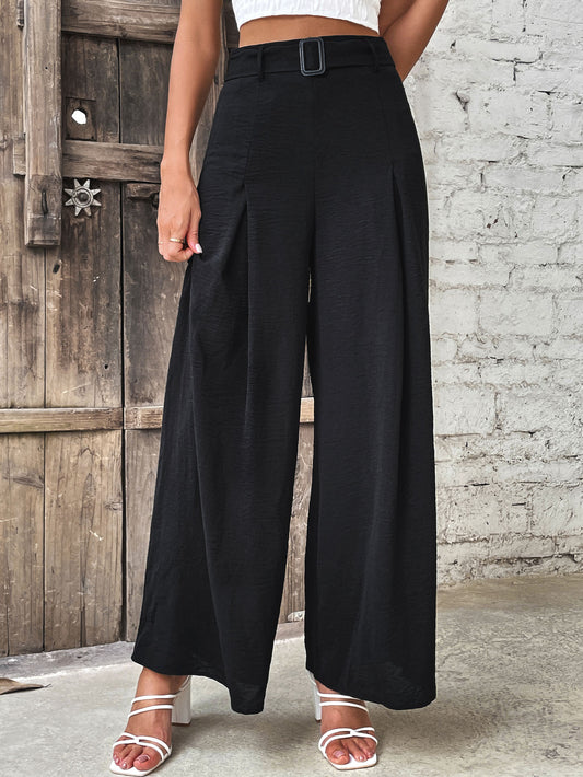 Perfee Ruched High Waist Wide Leg Pants Black