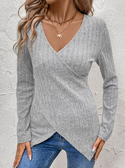 Perfee Surplice Long Sleeve T-Shirt Light Gray