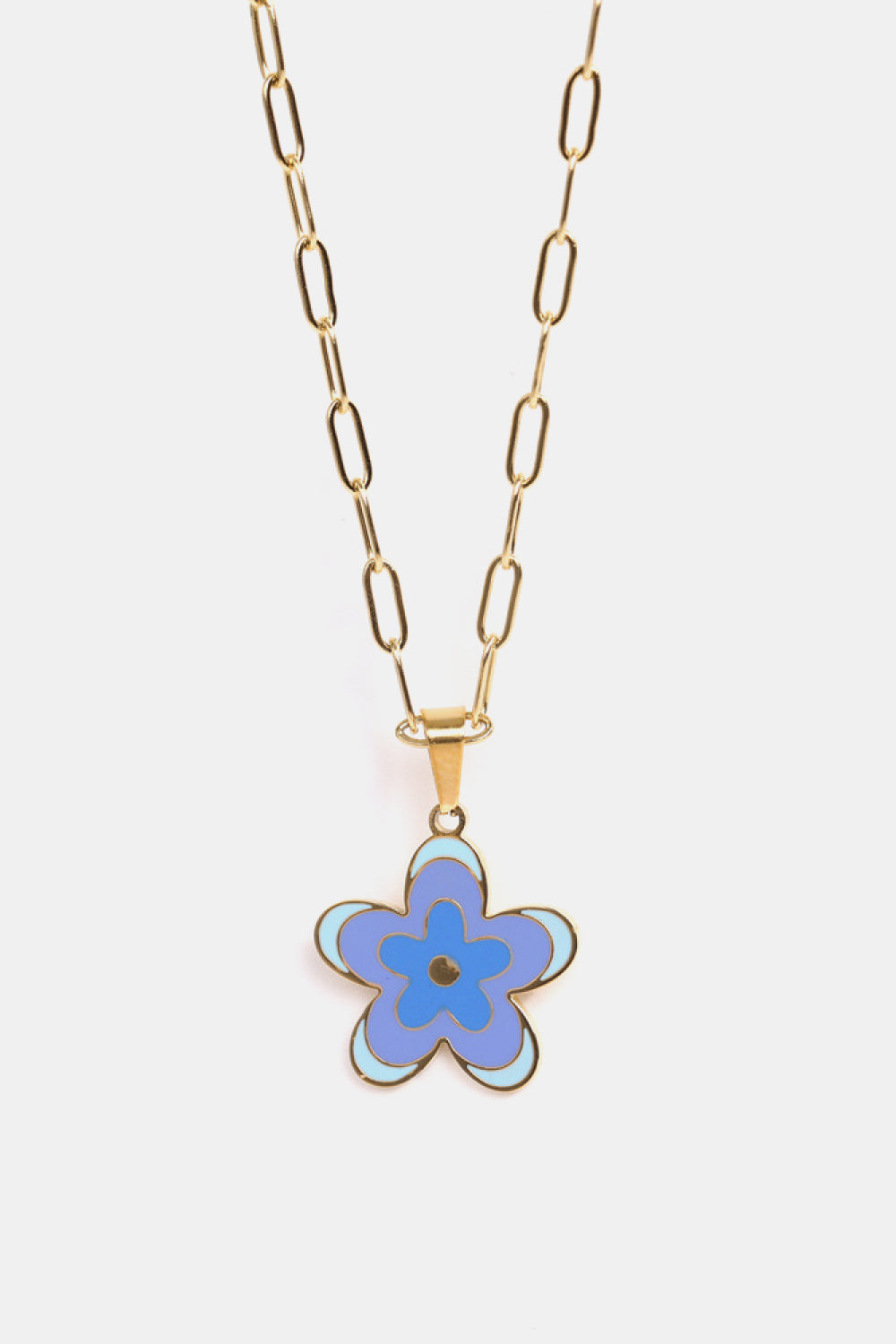 Flower Pendant Stainless Steel Necklace Light Blue One Size