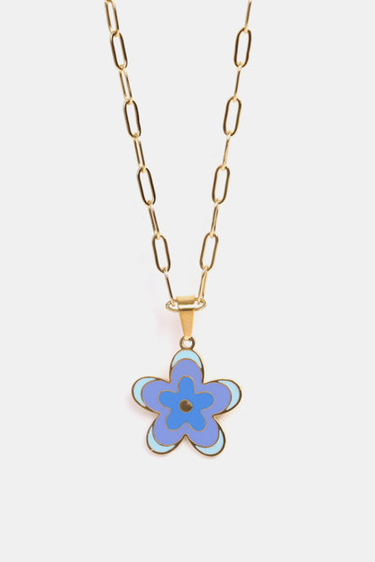 Flower Pendant Stainless Steel Necklace Light Blue One Size