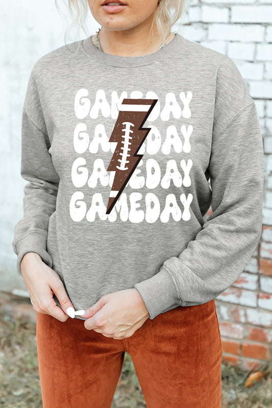 GAME DAY Round Neck Long Sleeve Sweatshirt Gray