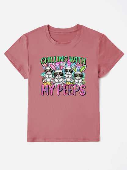 CHILLING WITH MY PEEPS Round Neck T-Shirt Dusty Pink