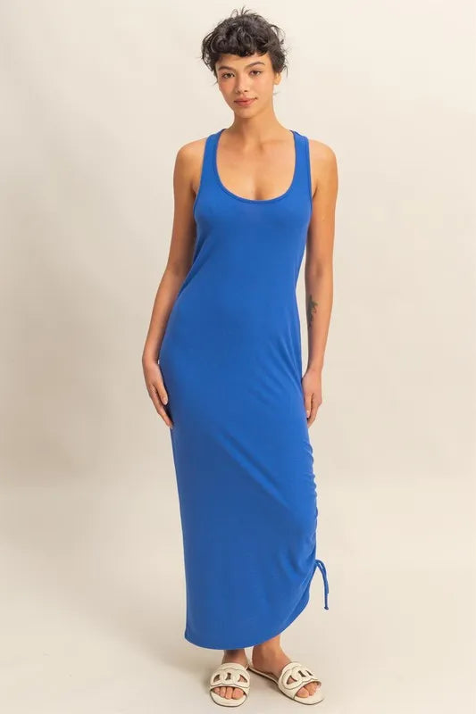 HYFVE Scoop Neck Side Tie Detail Midi Dress COBALT